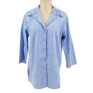 Caroline Rose Crinkle Gingham Boyfriend Shirt In Blue/White Women's XS Artsy